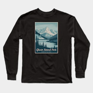 Glacier National Park Montana Retro Poster Long Sleeve T-Shirt